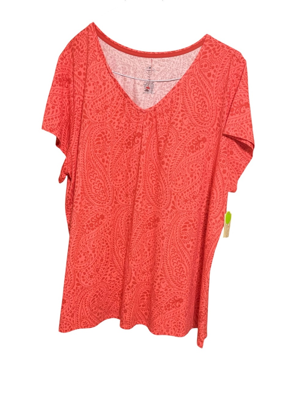 St. John's Bay Coral Paisley V‑Neck Short Sleeve Top